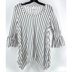 Bobbie Brooks Women's Top Size M White Black Stripe Blouse 3/4" Sleeves Cuffs